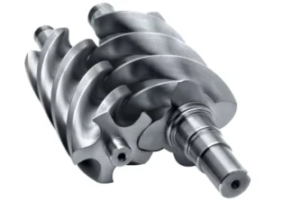 Elemento de compressor parafuso, mostrando parte de seu mecanismo interno para manutenção ou inspeção.